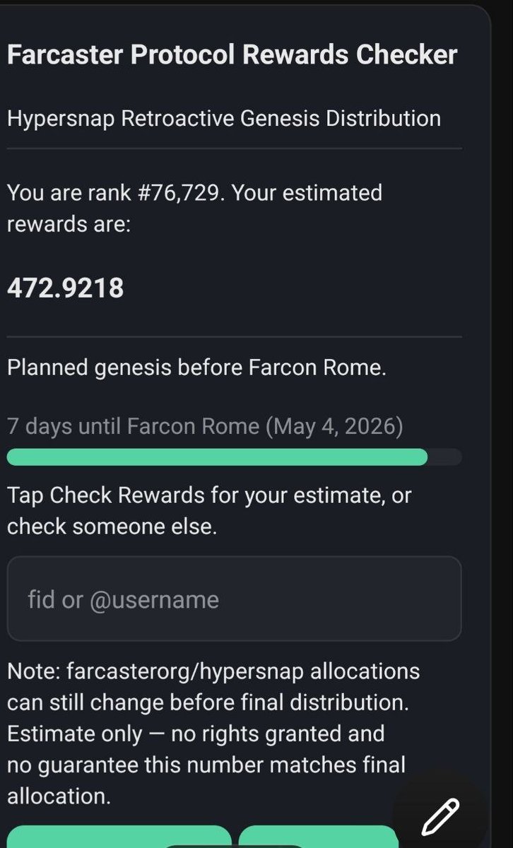 coinkritik's tweet image. #Farcaster Hypersnap #Airdrop allocation'ları yeniden güncellenmiş 3'te 1'e düşmüş benimki. Bu kadar güncellenen bir airdrop'tan pek hayır geleceğini düşünmüyorum. 👇
farcaster.xyz/mvr/0xc4eaa437