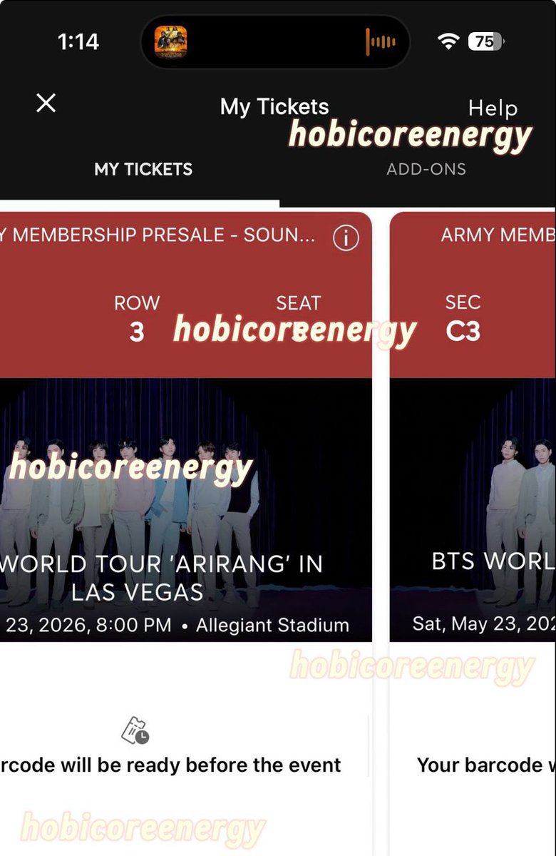 hobicoreenergy's tweet image. [WTS] 2 vip soundcheck tickets bts las vegas - sat, 5/23
sec c3, row 3 

- paypal,apple cash, chime , zelle preferred
- can provide more proof over video call during transfer
- rfs: I got better seats in a different stop :)

pls DM if interested!

#BTS #BTS_ARIRANG #BTS_WORLDTOUR