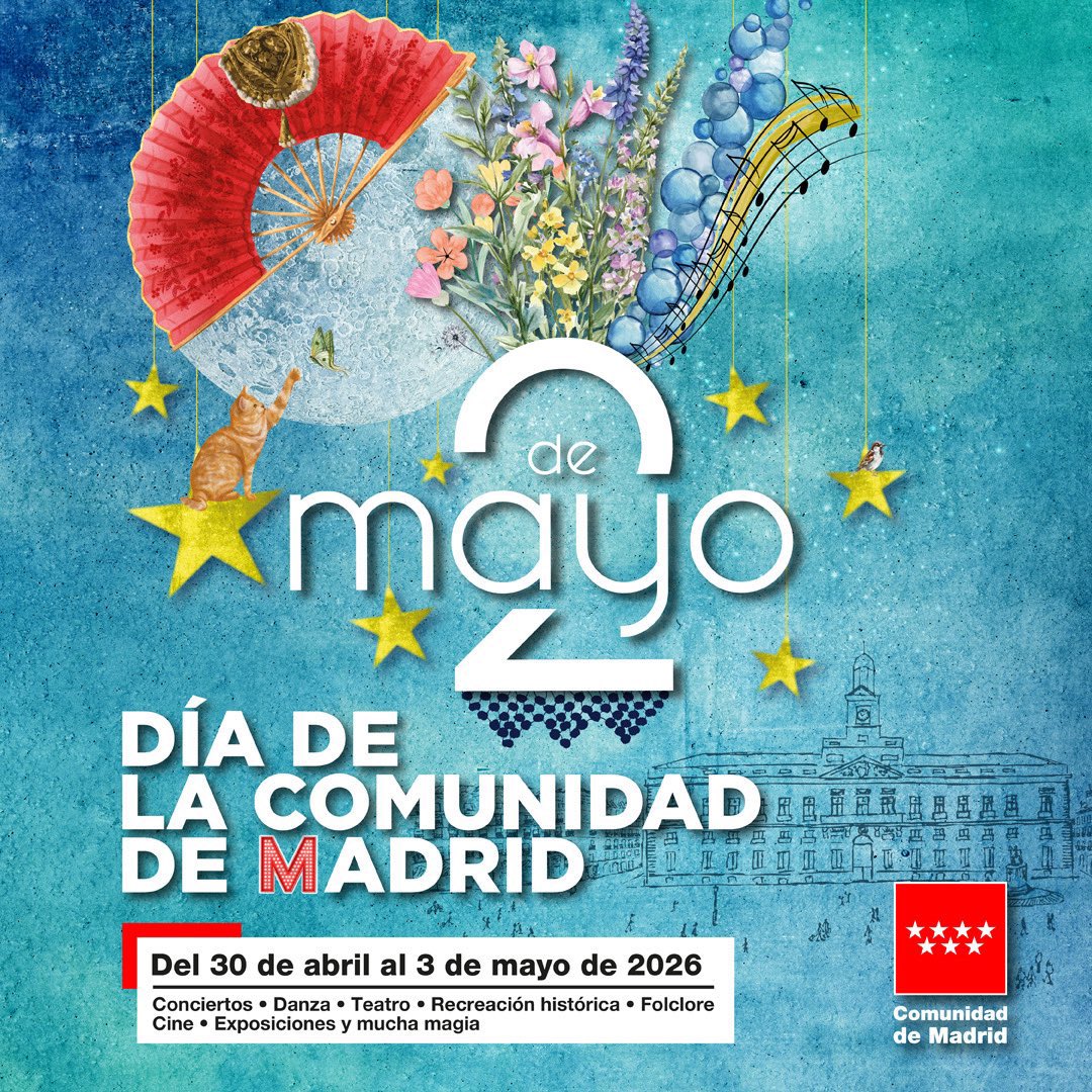 CulturaCMadrid's tweet photo. 🎉 La @ComunidadMadrid celebrará sus fiestas del #2deMayo con conciertos gratuitos, recreaciones históricas y un espectáculo de drones único en España.

📆 Del 30 de abril al 3 de mayo.

+Info y programación: https://t.co/dk7Fb0mdwS

#MadridEsCultura https://t.co/LI6QWFGNi2