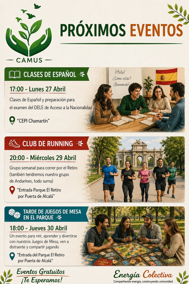 comunidadcamus's tweet image. 📷 CALENDARIO DE ACTIVIDADES 📷
Buenas, buenas (tan buenos/as como vosotr@s)
No hay algo más bonito que empezar la semana con un Calendario lleno de Actividades ¡os esperamos con los brazos abiertos!
#CAMUS #Actividades #Madrid