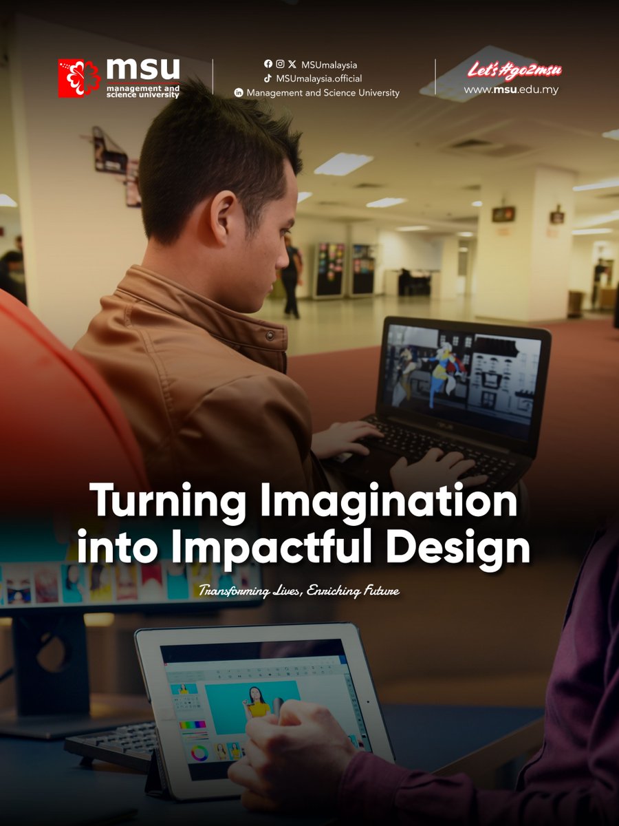 MSUmalaysia's tweet photo. Build your creative future with the Diploma in Graphic Design, where you gain practical design skills and industry‑relevant knowledge to bring ideas to life. 

Take the first step towards a creative career today.

🔗 Discover more at #MSUmalaysia: https://t.co/myjs5lAM1A

#go2MSU https://t.co/NM6NBDIPbD