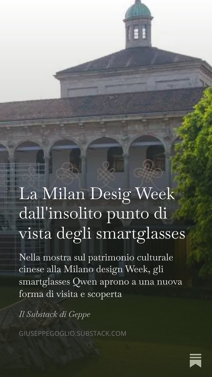 GiuseppeGoglio's tweet image. open.substack.com/pub/giuseppego…

Una prospettiva decisamente nuova della Milan Design Week, quella proposta dagli smartglasses, per capire, vedere e anche creare

#Milandesignweek #fuorisalone #designweek #haromny #qwen #qwenIA #smartglasses #wearable