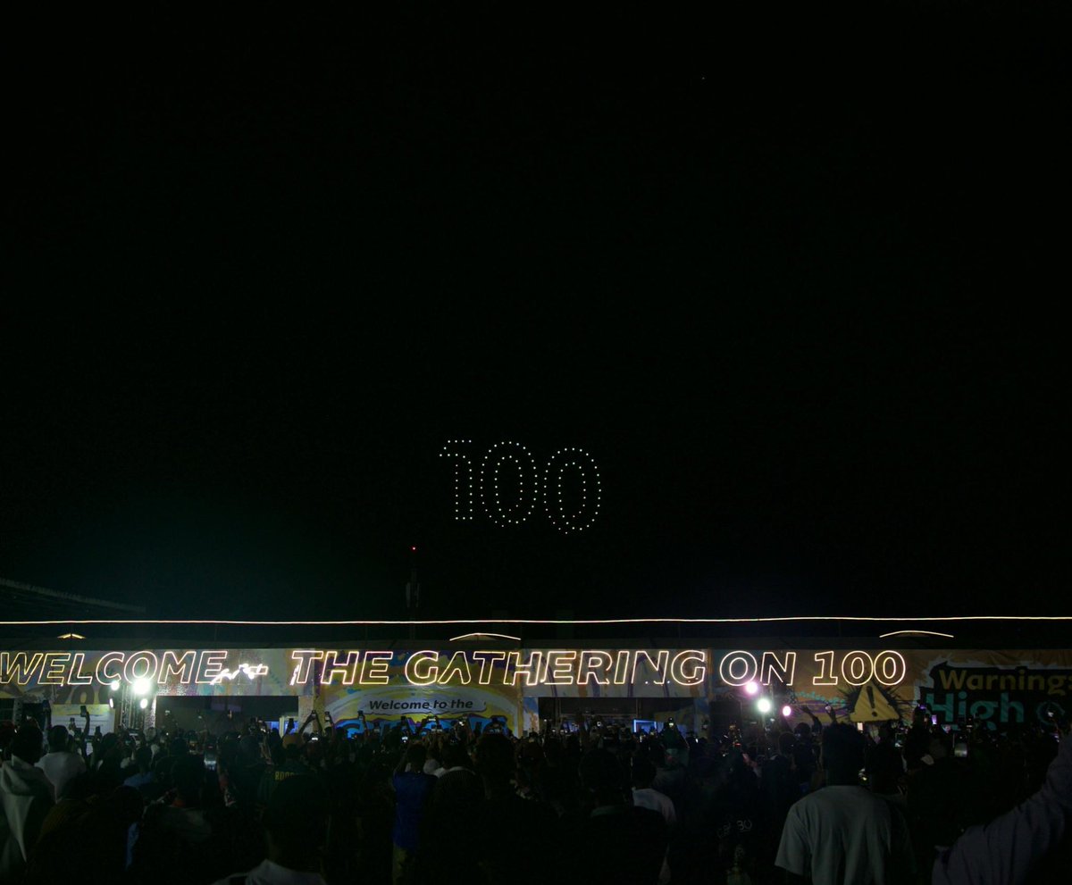 bhmng's tweet photo. Visuals from the #LiveIt100 drone show. This is how you close a 100-hour marathon. https://t.co/Pbwlp8IO9G
