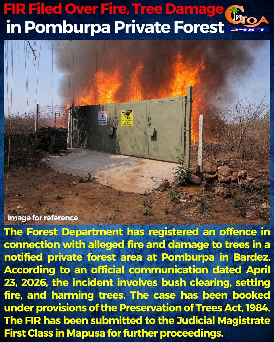 InGoa24x7's tweet image. FIR Filed Over Fire, Tree Damage in Pomburpa Private Forest

#Goa #Goanews #FIR #Fire #TreeDamage #pomburpa #PrivateForest