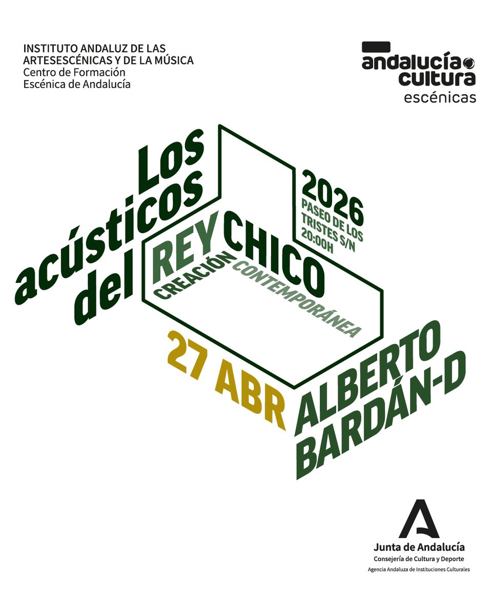 CulturaCuenta's tweet image. Los Acústicos del #ReyChico te proponen hoy en el Centro de Formación Escénica #Granada 

⏰20h, Concierto de Alberto Bardán-D 

🎟️Invitaciones: lajunta.es/6e0i3
👇Síguelo en directo
youtube.com/@repositorioaa…

@CulturaAND @JuntaGranada @ConciertosenGra