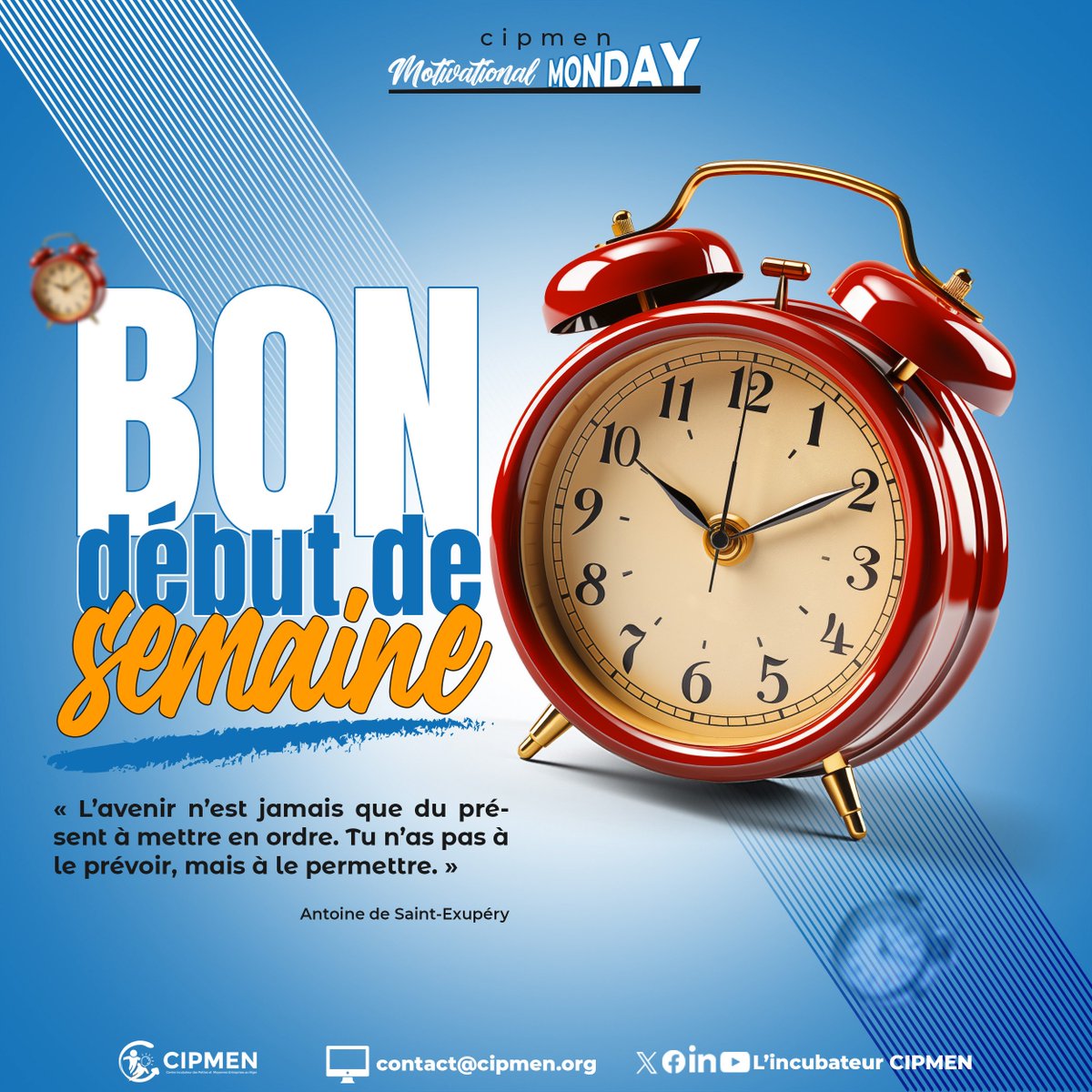 Cipmen's tweet image. #MotivationalMonday
L’avenir de ton projet ne se prévoit pas, il se construit aujourd’hui. Agis, teste, ajuste… c’est ainsi que tu le rends possible. 🚀

#Entrepreneuriat #Motivation #PasseALaction #StartNow #Mindset #Leadership