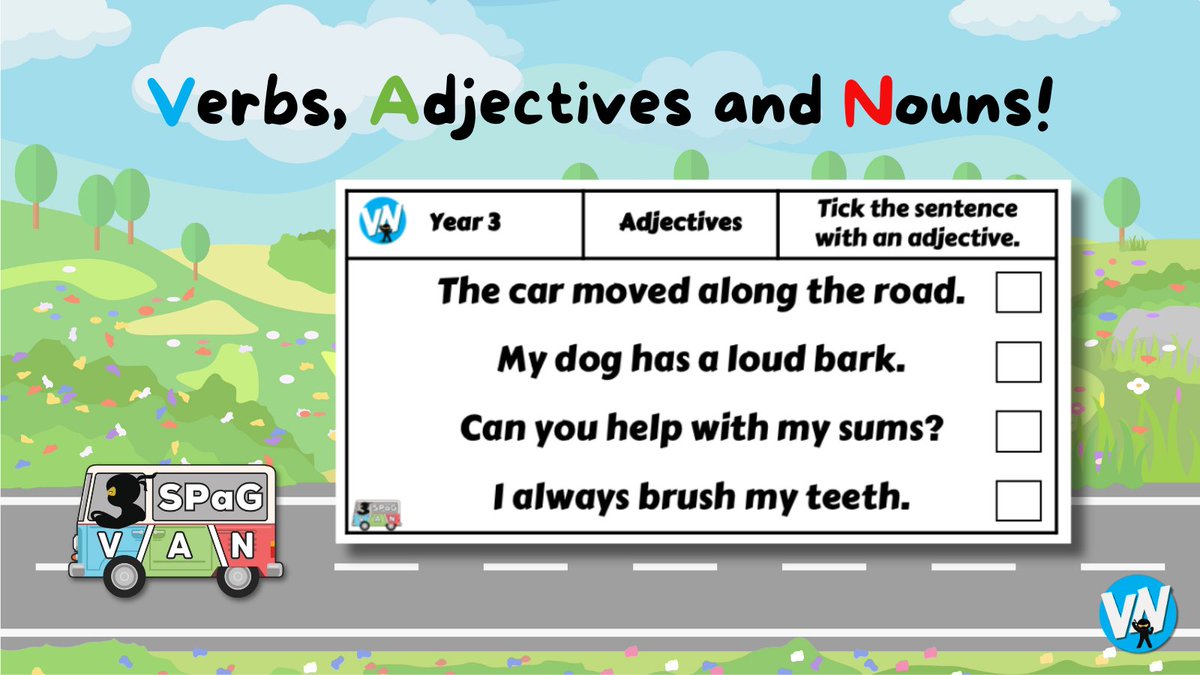 VocabularyNinja's tweet photo. 🔥 THE SPaG VAN! 🚛 Verbs, Adjectives and Nouns!

🎯A super special T &amp; L system dedicated to mastering Verbs, Adjectives and Nouns from Year 1 to Year 6! 880 resources!

🔗 - https://t.co/qc3m6wcosA

#grammar #primaryschool #teacher #tutor #SPaG #education #resources #Edutwitter https://t.co/Q7x8orkXdW