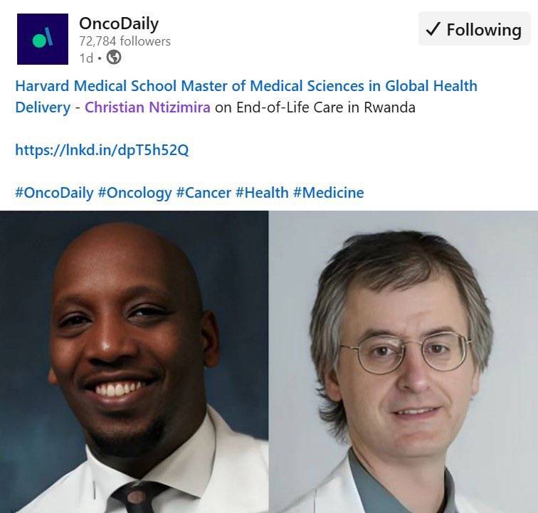 acreolglobal's tweet photo. #PalliativeCare Research from Rwanda to the Global Stage🌍

We are proud to celebrate our Executive Director, Dr. Christian Ntizimira (@ntizimira ), whose Harvard Medical School MMSc-GHD thesis research has been published.

The paper, “Kusa Ikivi”: Death as an Accomplishment and End-of-Life Experience of Cancer Patients in Rwanda, brings forward African perspectives on dignity, culture, and end-of-life care, contributing to global conversations on palliative care.

We are grateful to see this work recognized and shared by Harvard Medical School Master of Medical Sciences in Global Health Delivery and OncoDaily, reflecting the importance of research rooted in lived experience, culture, and compassionate care.

🥳Congratulations to Dr. Christian and all co-authors Prof. Deo Mbonyinkebe, Dr. Mary Dunne and Dr. Eric Krakauer (thesis director), on this important milestone. 

Read more on Christian's post: https://t.co/2AXAJklGhj

#ACREOLGlobal #PalliativeCare #EndOfLifeCare #Rwanda #GlobalHealth #CancerCare #UbuntuInAction