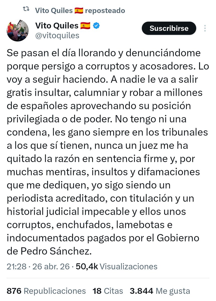<a href="/RubenSanchezTW/">Rubén Sánchez</a> <a href="/vitoquiles/">Vito Quiles 🇪🇸</a> <a href="/javiernegre10/">Javier Negre</a> Que ganas tengo ya , de que se dicte sentencia y ver la cara que pone , después de publicar esto 👇😂