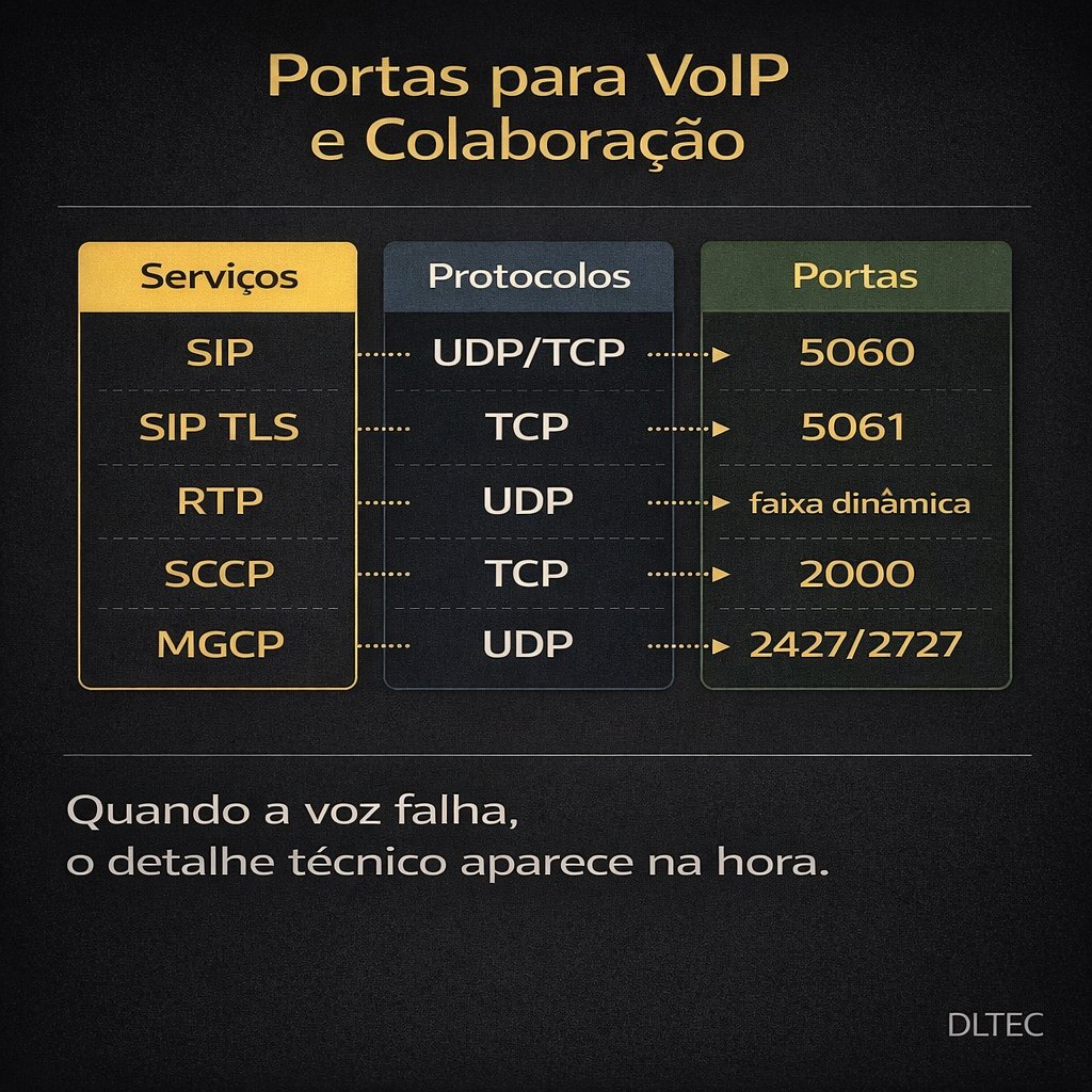 dltec's tweet image. Portas importantes para VoIP e colaboração

Se você ainda enxerga VoIP só como “telefone que usa a rede”, então ainda não está vendo o que esse tipo de serviço realmente exige da infraestrutura.

#VoIP #SIP #RTP #TelefoniaIP #Colaboração #RedesDeComputadores #DLTEC
