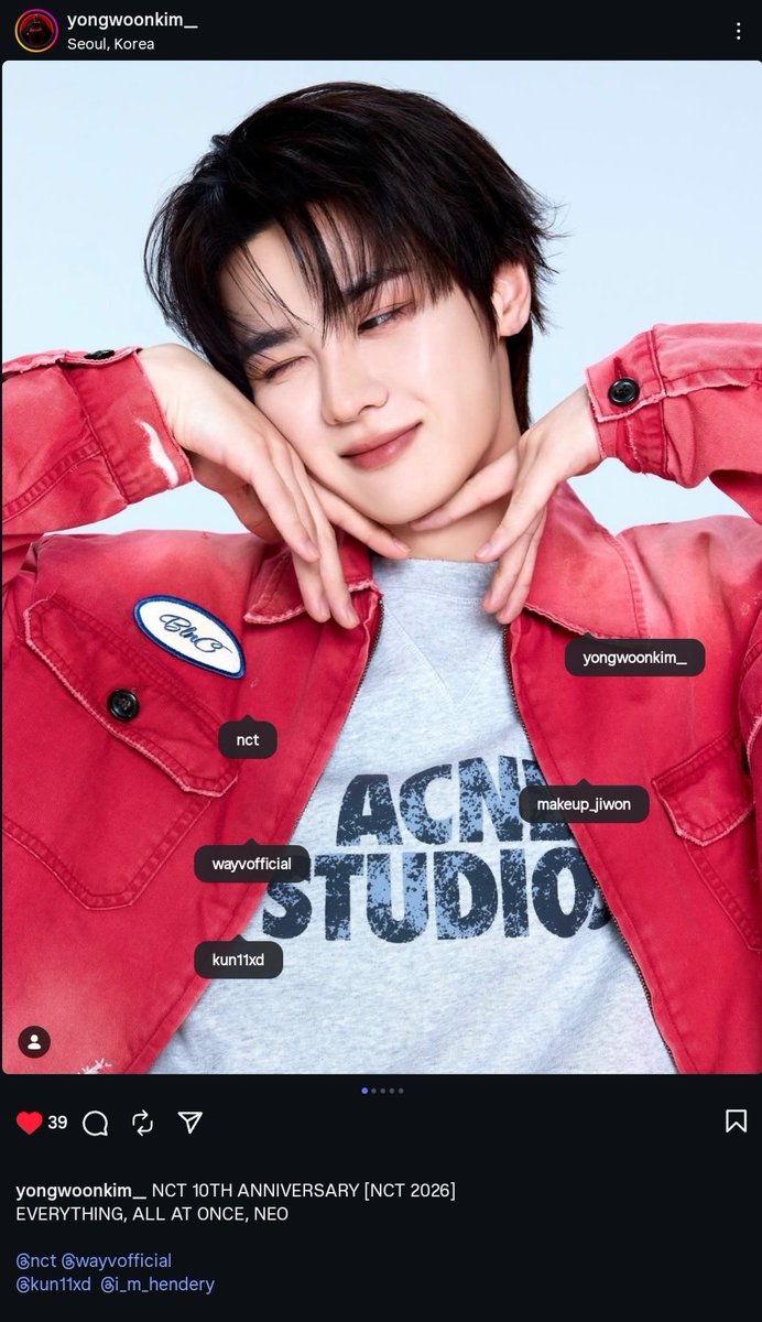 both makeup artist &amp; hairstylist for nct 2026 project used this cute photo of kun as the cover photo of their instagram posts 😆

the makeup artist called kun "cool/handsome+pretty (멋쁨)" on her caption 😆 kun is definitely 멋쁨!! 🫶🧡