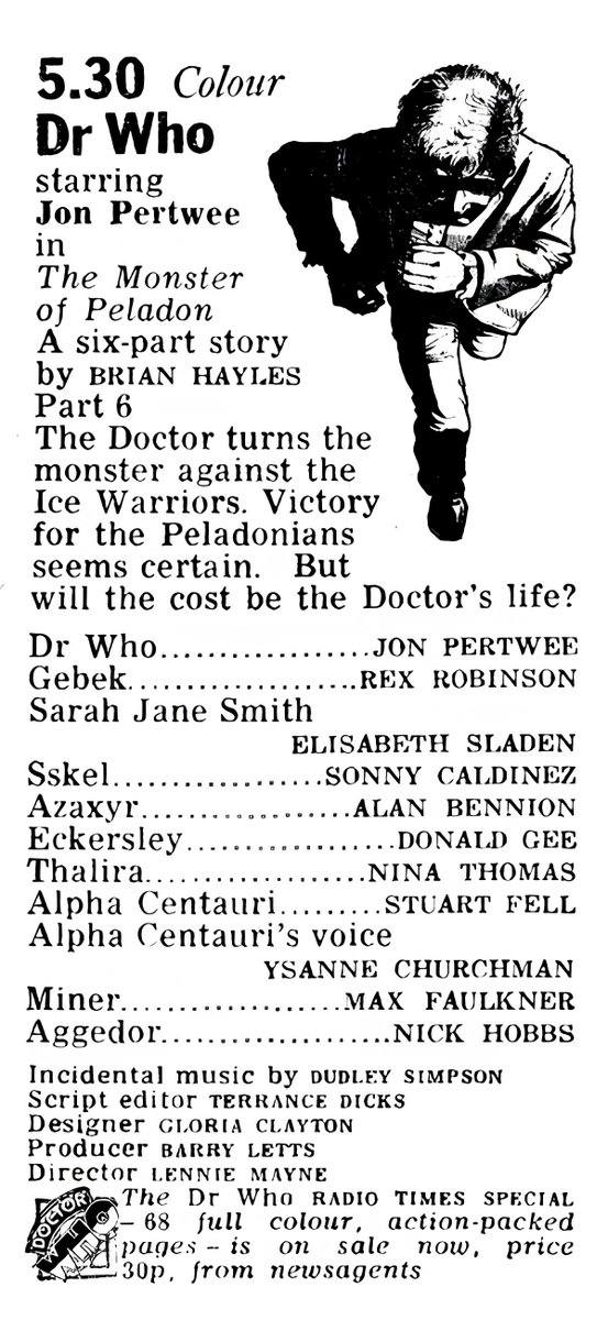 If it was 1974, we'd be watching the final episode of The Monster of Peladon this evening - first aired on Sat 27th April... fifty-two years ago. #doctorwho
