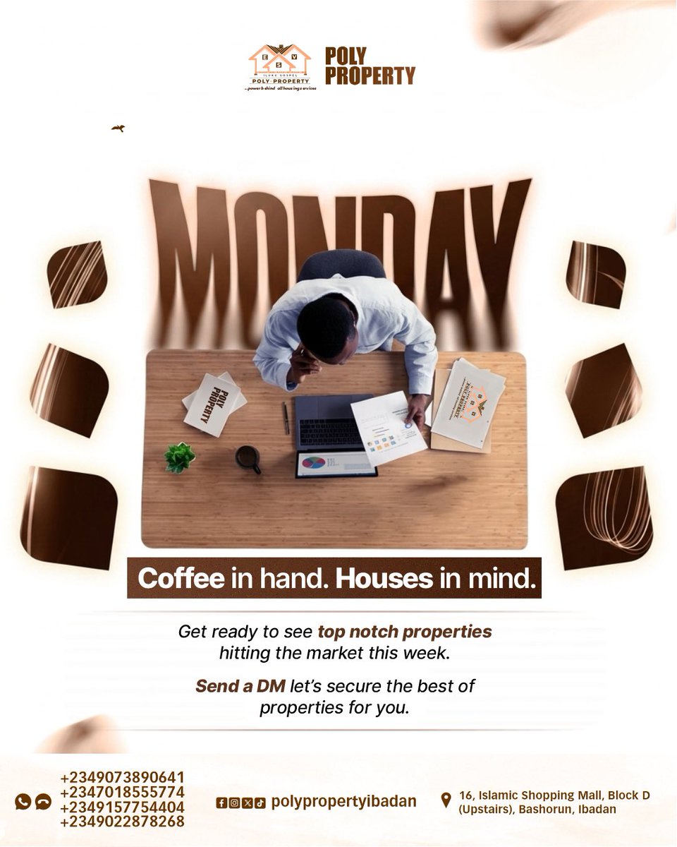 ibadanrealtor's tweet photo. 👷♂️Monday mood: focused, ready, and property-minded. ☕🏡
Your dream home isn’t far, let’s secure it this week.
#MondayMotivation #HomeBuyers #PropertyDealsNigeria #CoffeeAndDeals #NewWeekFocus https://t.co/Dbp9oHKve4