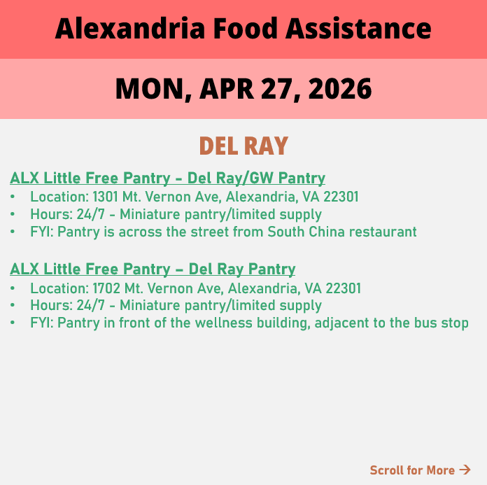 hungerfreealx's tweet image. (Post 2 of 2) On Monday, April 27, here are open locations in Alexandria, VA for food assistance, organized by neighborhood. Everybody deserves to eat. #help #finding #food #alexandriava
