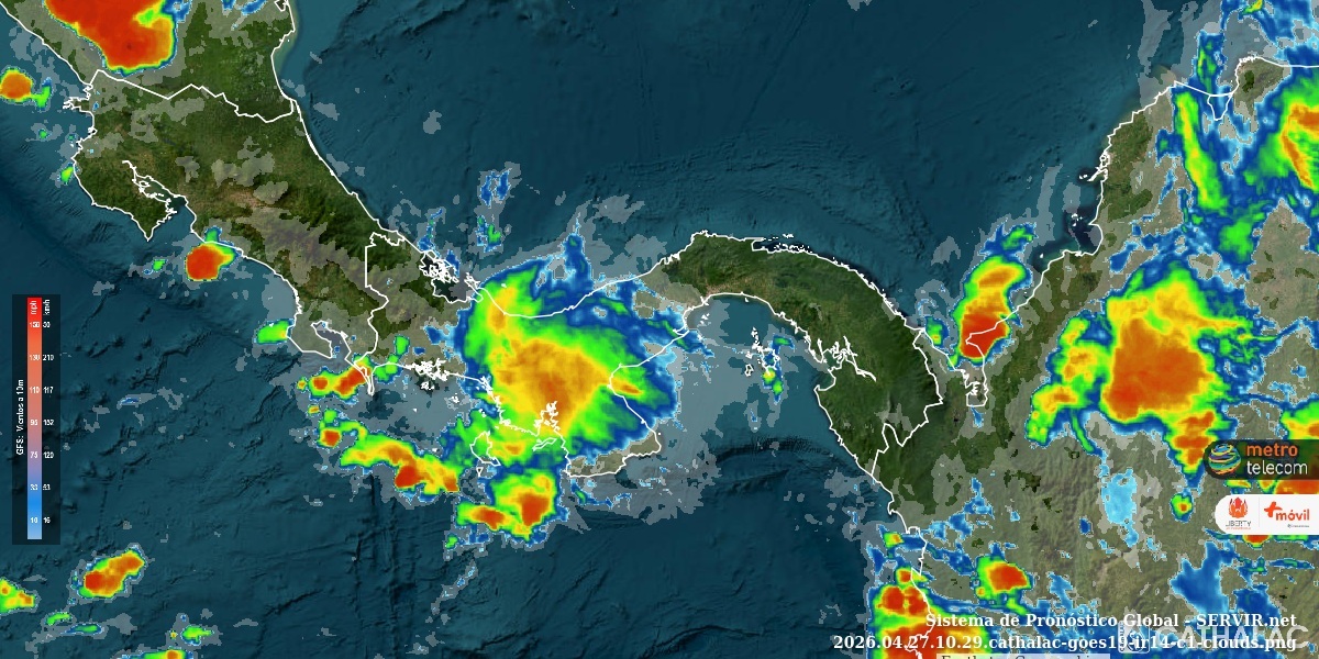 servir_cathalac's tweet photo. #Tiempo #clima #meteo #nubes - imagen actualizada de satélite GOES-16 (banda infrarroja 500m) para Panamá y Costa Rica - animaciones en https://t.co/0ZbJtb2ULT - #CATHALAC https://t.co/ug7YtVwp9G