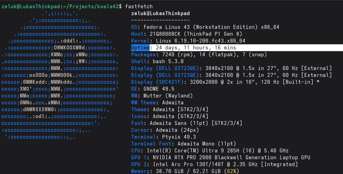 zel_uk's tweet photo. Windows 11 s 3 dny uptime: 🐌🐌🐌️
Linux s 24 dny uptime: 🚄🚀🏃 (nepřekvapující, ahem, servery)

Dneska mě nicméně začaly urgovat critical updates, tak už bych možná ten uptime měl přehodnotit. :D https://t.co/T5uXXtSJpy