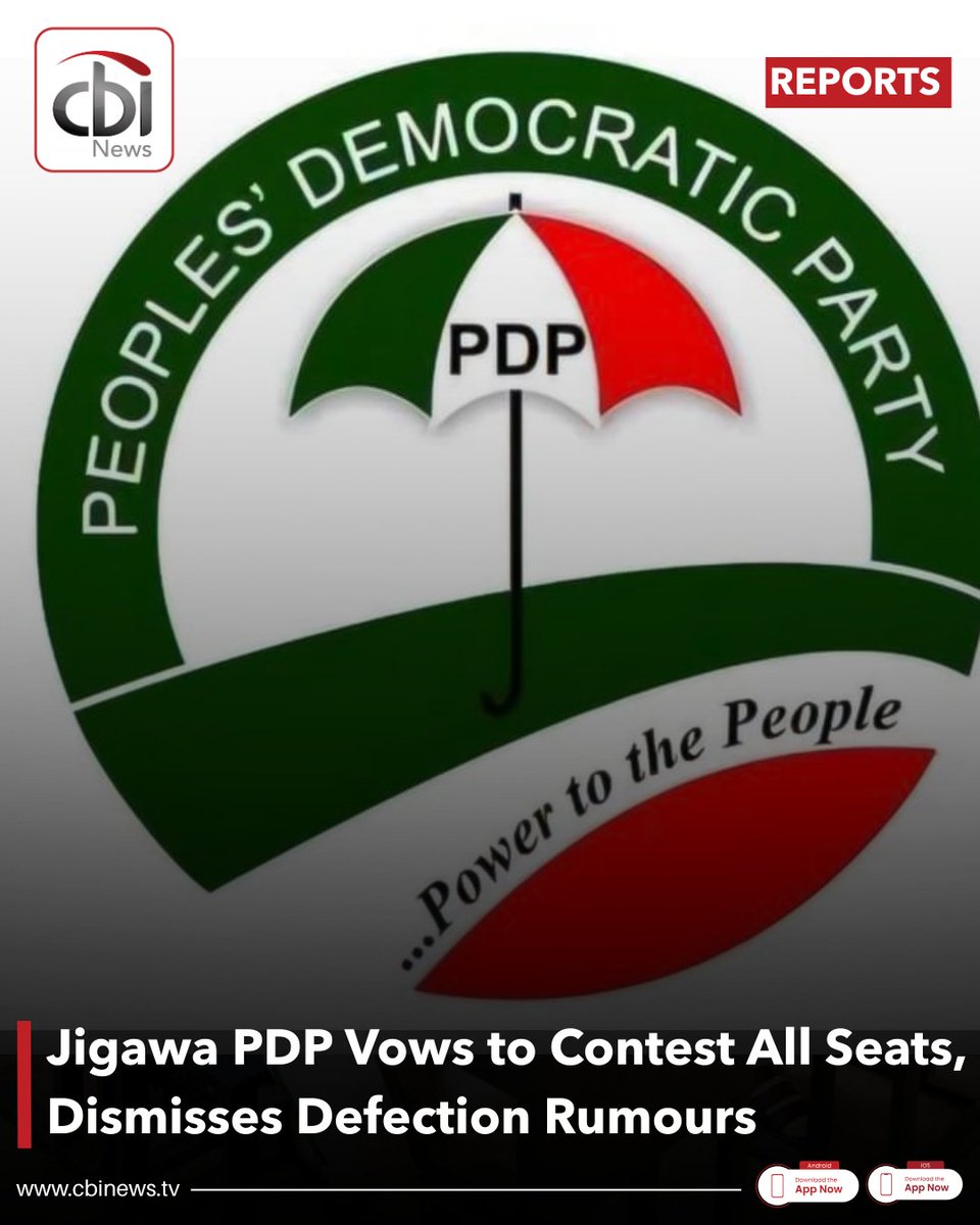 cbinewstv's tweet photo. The Jigawa State chapter of the Peoples Democratic Party has declared it will field candidates for all elective positions in the 2027 general elections, rejecting speculations of internal defections. The party leadership described rumours of a possible switch by its 2023 governorship candidate as baseless and politically motivated.

State Chairman Prof. Babandi Gumel insisted the PDP remains united and focused on reclaiming power, urging members to intensify registration efforts ahead of the primaries. He also announced the formation of a committee to oversee nomination processes, signalling the party’s readiness for a strong electoral contest.

#CBINewsTV #NigeriaPolitics #PDP #Jigawa #2027Elections