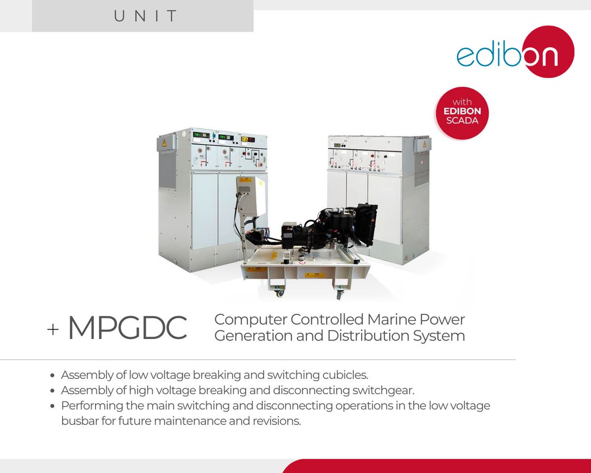 Edibon_Intl's tweet image. The Computer Controlled Marine Power Generation and Distribution System, (MPGDC) has been designed for both theoretical and practical training in the field of ship power generation and distribution: edibon.com/en/computer-co…

#EDIBON #Energy #Microgrids #MarinePowerGeneration