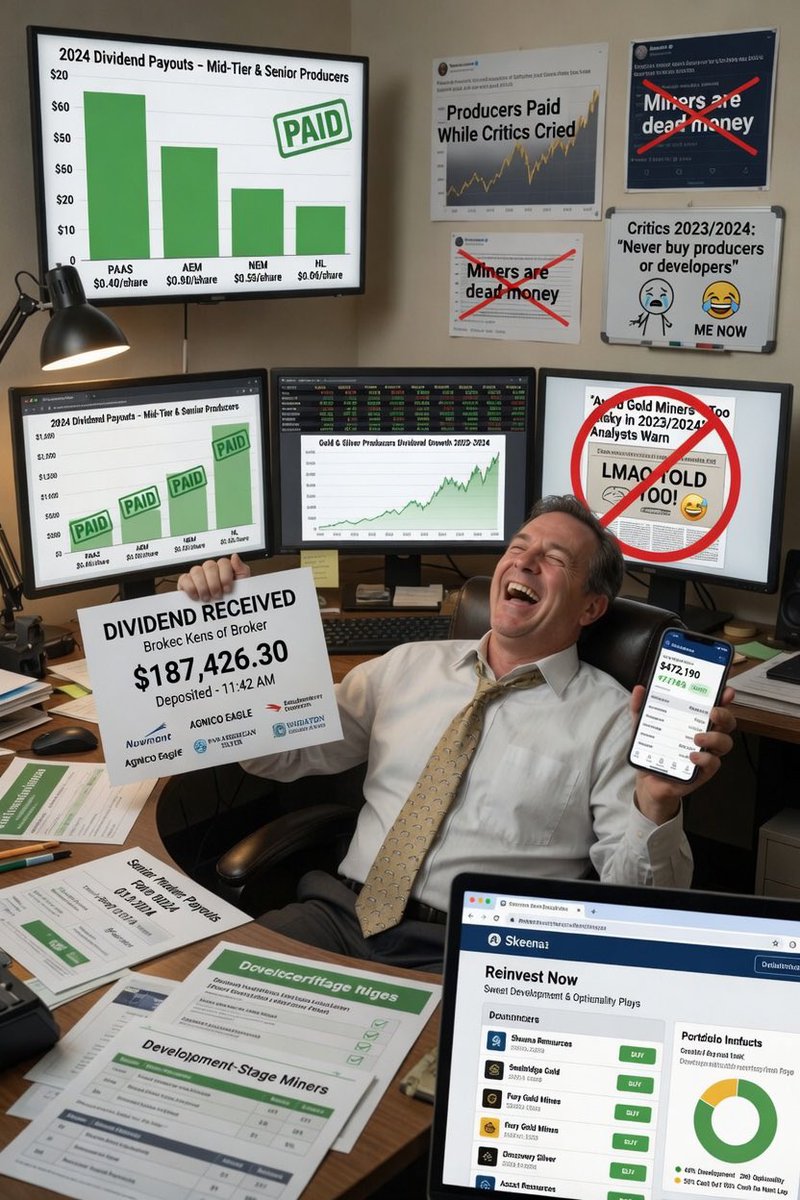 KingKong9888's tweet image. It looks like my mid-tier and senior #Gold &amp;amp; #Silver producers are dishing out some FAT JUICY DIVIDENDS. Just received the latest one in my account. I’m going to roll it over and buy myself some sweet developers and optionality miners.

LOL to the idiots who told me not to buy