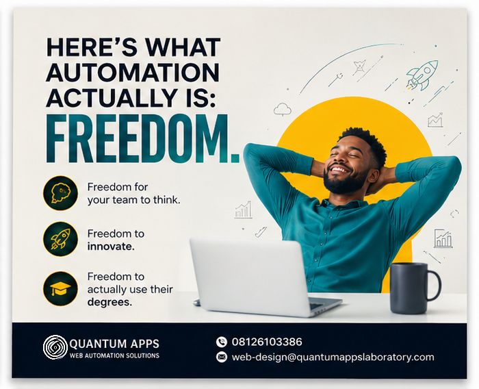 QuantumAppsLab's tweet photo. Building a business on manual labor is like trying to win an election w/o a coalition, it's exhausting and mathematically impossible

Every new client shouldn't mean more stress
Clean up your workflow with real web automation 📞 08126103386
📧 web-design@quantumappslaboratory.com https://t.co/59Ey1vpzMk