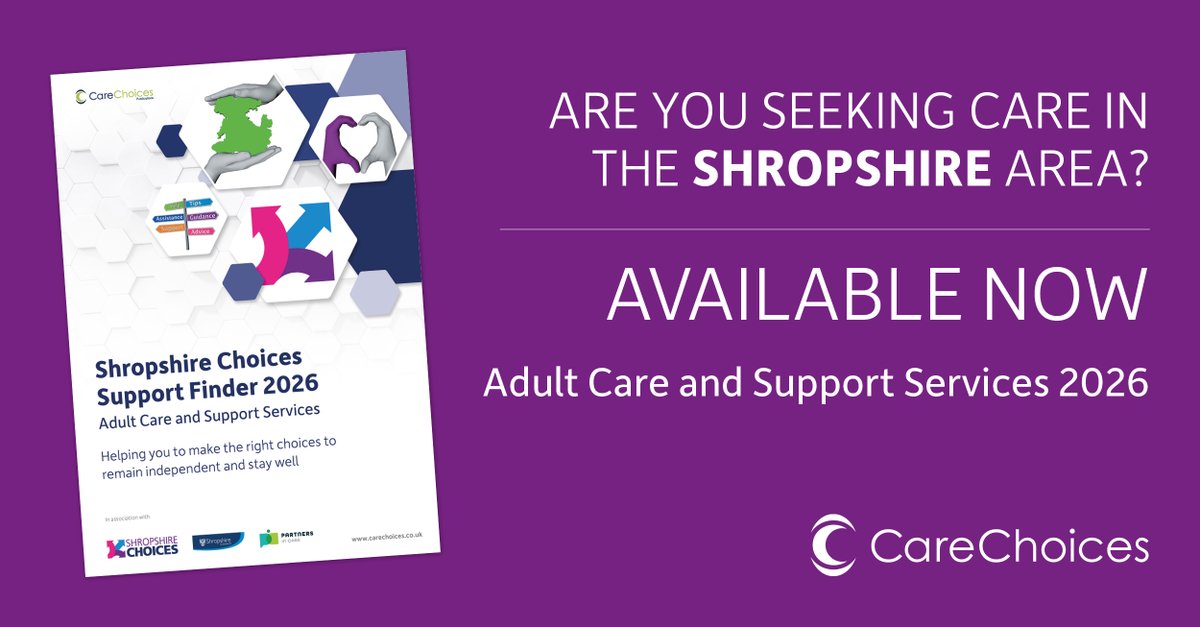 CareChoicesLtd's tweet image. Now available, the Shropshire Choices Support Finder 2026 — your annual guide to care, support, and community services across #Shropshire.
This #CareGuide helps people find the right information and support to live independently, stay well, and access the services that matter