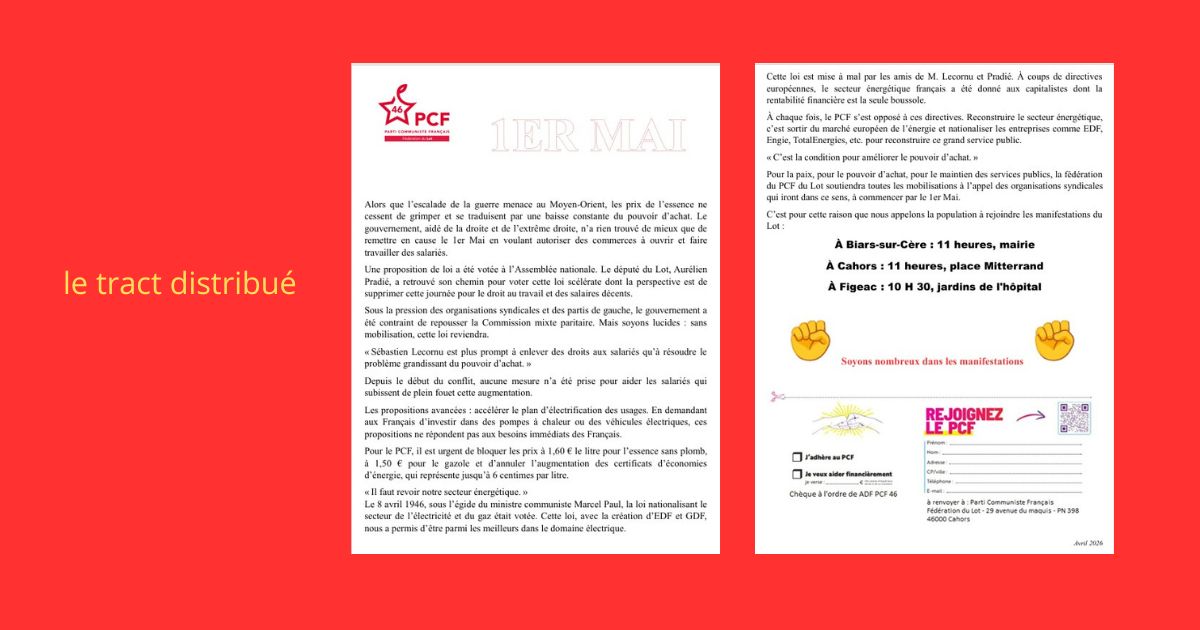 PCF_46's tweet image. Mobilisations des communistes du #Lot pour le 1er mai