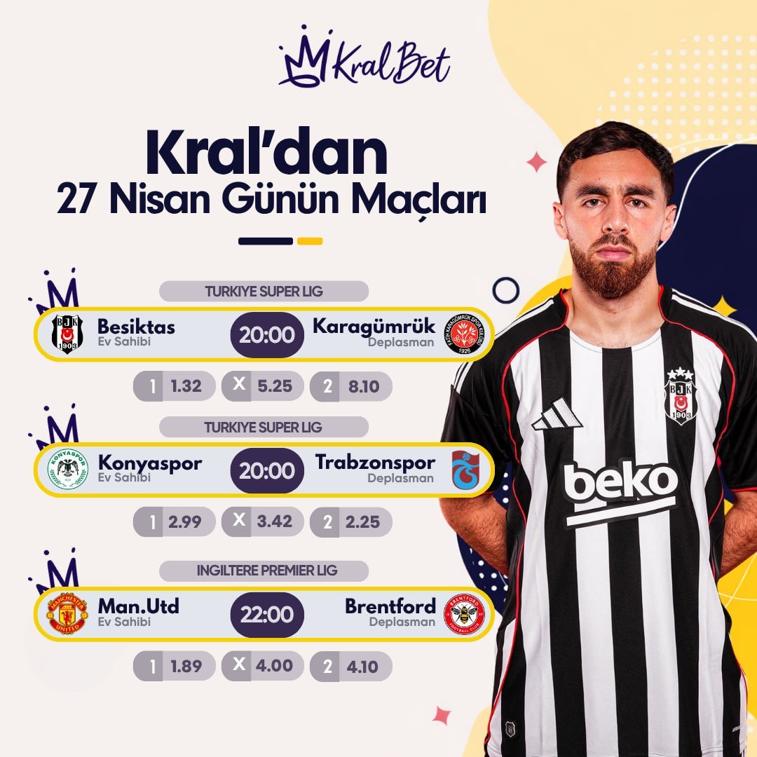KayipBonusu_'s tweet image. ⚽️ 20:00 | Beşiktaş - Karagümrük
⚽️ 20:00 | Konyaspor - Trabzonspor
⚽️ 22:00 | Man.Utd - Brentford

🏆 Günün favori maçları, geniş bahis seçenekleri ve en kral oranlarla #KralBet’te! 👑

✅ En kral oranlarla krallar gibi kazan!

 #BJKvFKG #KNYvTS #MUNBRE #SüperLig