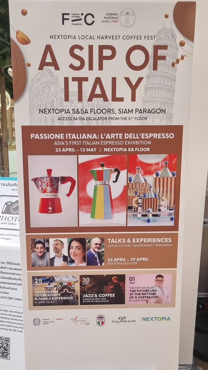 KhaosodEnglish's tweet image. ‘Sip of Italy’ - A Coffee Fiesta ‘Sip of Italy’ - A Coffee FIESTA at Nextopia, Siam Paragon 
Unique, Exciting Italian Coffee Festival in the city 
Special report by Lekha Shankar
facebook.com/share/p/1UYQZ4…

#Thailand #Italy #Coffee