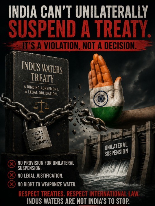 thinkamericanpa's tweet image. India’s one-sided halt of the Indus Waters Treaty, citing security issues, blatantly breaches international law and lacks any solid legal grounds in the Treaty. By referencing the Pahalgam incident, India sets a risky precedent of weaponizing shared resources. #IWT #Pakistan #Ind