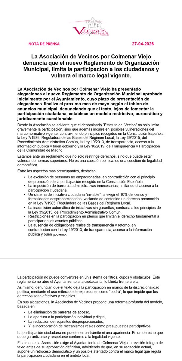 AV Vecinos por Colmenar Viejo tweet media