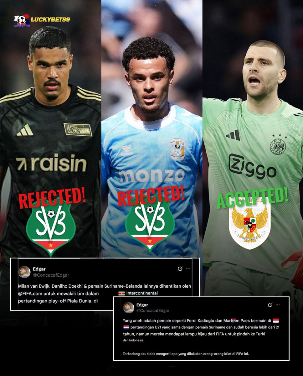 senang_say86255's tweet image. Dua pemain Belanda-Suriname, Danilho Doekhi dan Milan van Ewijk ditolak oleh FIFA dan CAS untuk perpindahan dari Belanda ke Suriname menjelang laga Play-Off Piala Dunia 2026 kemarin.
Lanjutan : instagram.com/p/DXoLitYEUQq/

#fifa #CAS #naturalisasi #pssi #marteenpaes #ferdikadıoğlu