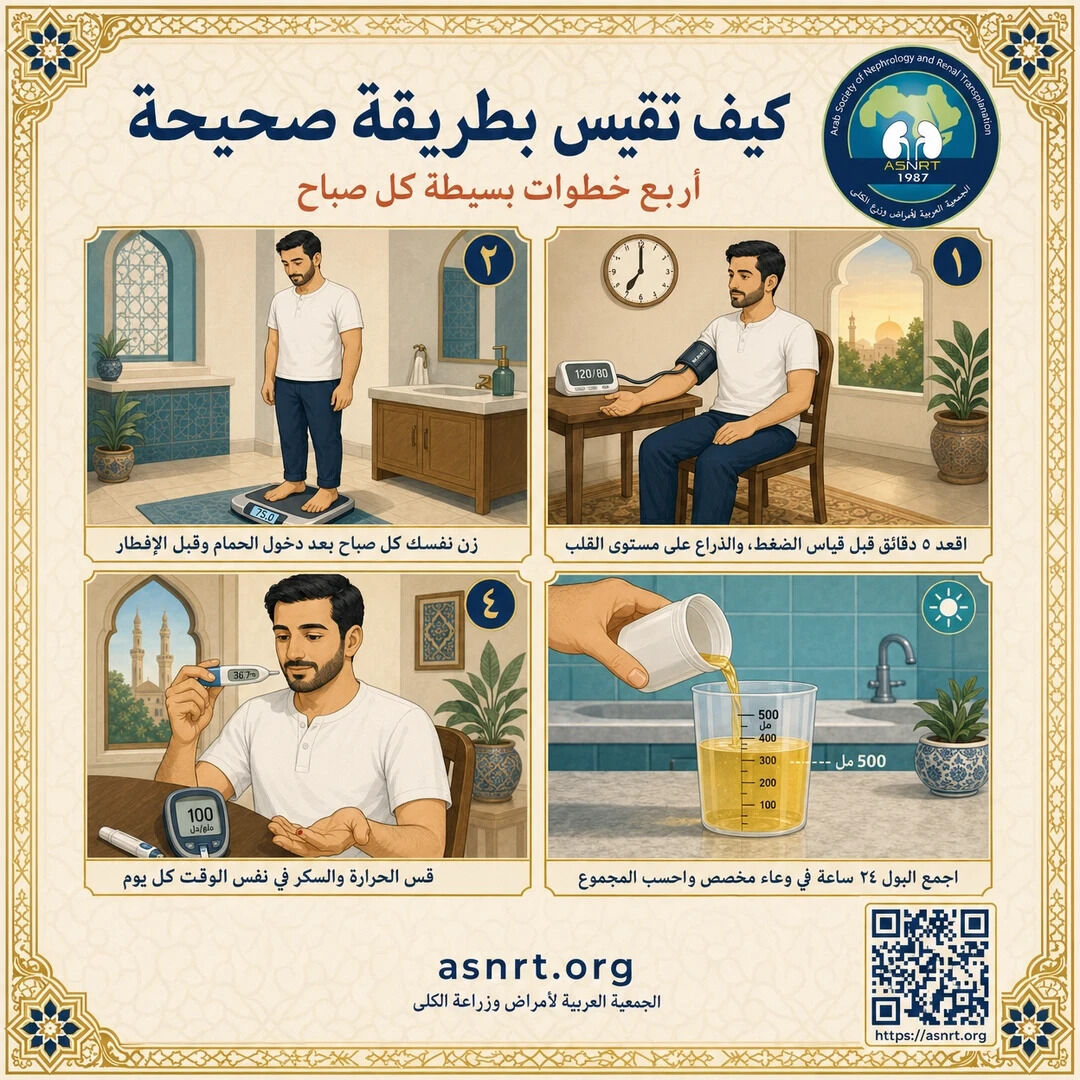 asnrt_org's tweet photo. 📐 كيف تقيس بطريقة صحيحة

أربع خطوات كل صباح: ضغط · وزن · بول · حرارة + سكر.

📖 https://t.co/7VVYWBCVd3

#صحة_الكلى #ASNRT https://t.co/tnwq2Lzbit