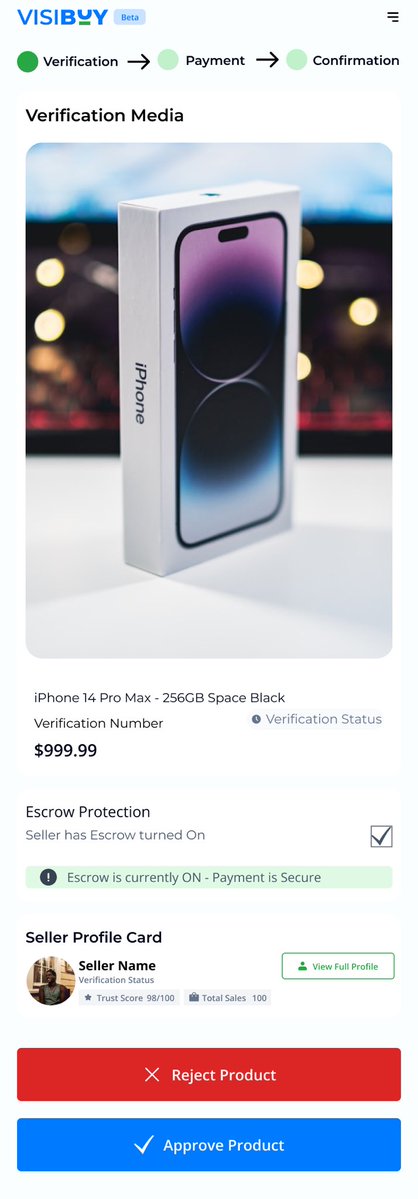 Testie_monie's tweet image. During my internship at Visibuy, I designed the buyer verification flow, answering every buyer's biggest question: "Can I trust this seller?"
Verified product media. Escrow status. Approve or reject, all in one link.
Thoughts? 👇
#UIDesign #ProductDesign