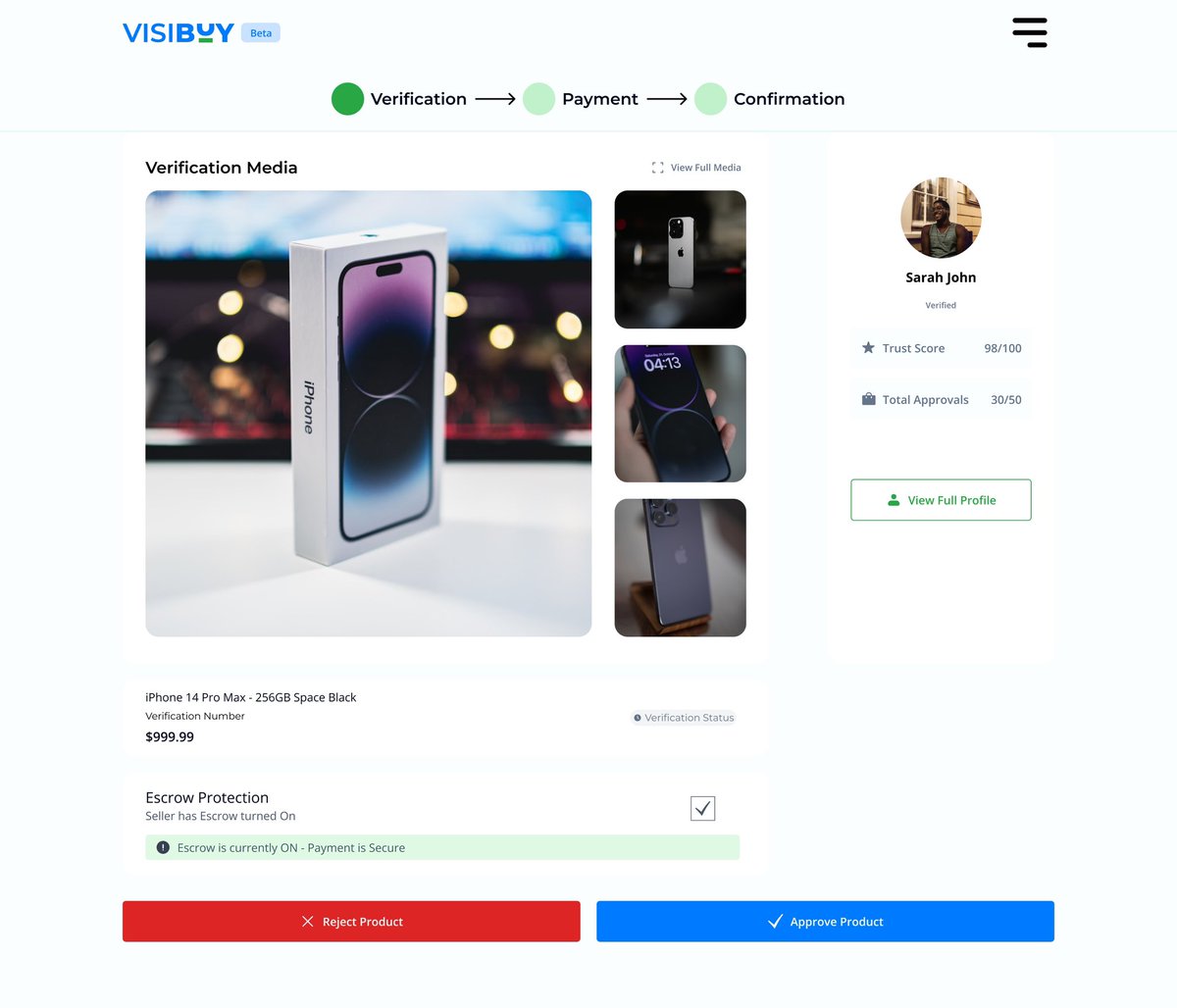 Testie_monie's tweet image. During my internship at Visibuy, I designed the buyer verification flow, answering every buyer's biggest question: "Can I trust this seller?"
Verified product media. Escrow status. Approve or reject, all in one link.
Thoughts? 👇
#UIDesign #ProductDesign
