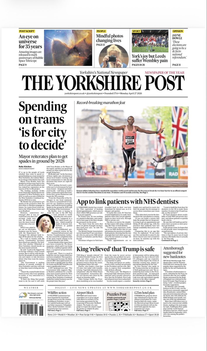 tristantinn's tweet photo. Front page of the Yorkshire Post today.

"Dentist creates Uber for dental appointment bookings."

Built HelpDental because patients shouldn't have to ring round practices to get seen. Free for patients. Always will be.

https://t.co/4FiDMXJkjX https://t.co/a1Vgy2fowi