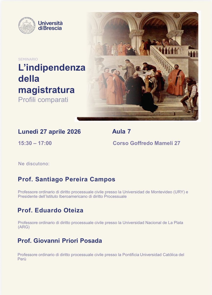 SantiagoPCampos's tweet photo. Hoy en la Università de Brescia plantearemos los desafíos de la independencia judicial en duros tiempos de recesión democrática. Gracias Prof. Luca Passanante por la invitación. https://t.co/TVLGgVVoSo
