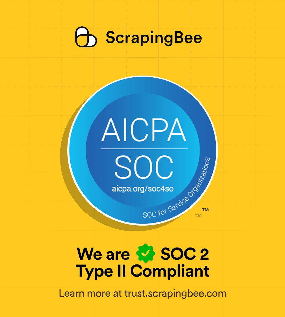 ScrapingBee's tweet photo. Heads up, devs! ScrapingBee just achieved SOC 2 Type 2 compliance.

Secure data handling for your web scraping projects, validated. Long story short - focus on your code, devs, we've got the compliance. 🐝 https://t.co/X4iLvk9M48