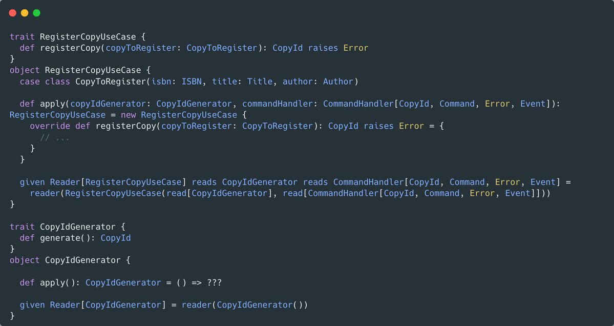 riccardo_cardin's tweet image. Have you ever asked what a direct-style application looks like in #Scala? Me too! ☺️ That's why I created a dedicated repository where I'm building it using my #YAES ecosystem. I'm finding a lot of improvements and gotchas to add to the library! 🚀

I like that I can implement DI