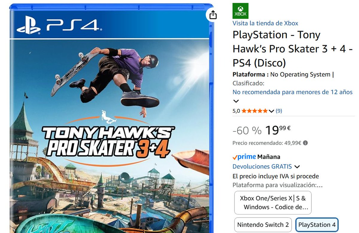 PlayVerso's tweet image. Tony Hawk's Pro Skater 1+2 (PS4) por 19'99€ en Amazon.

amzn.to/4t8mCiA

#PS4