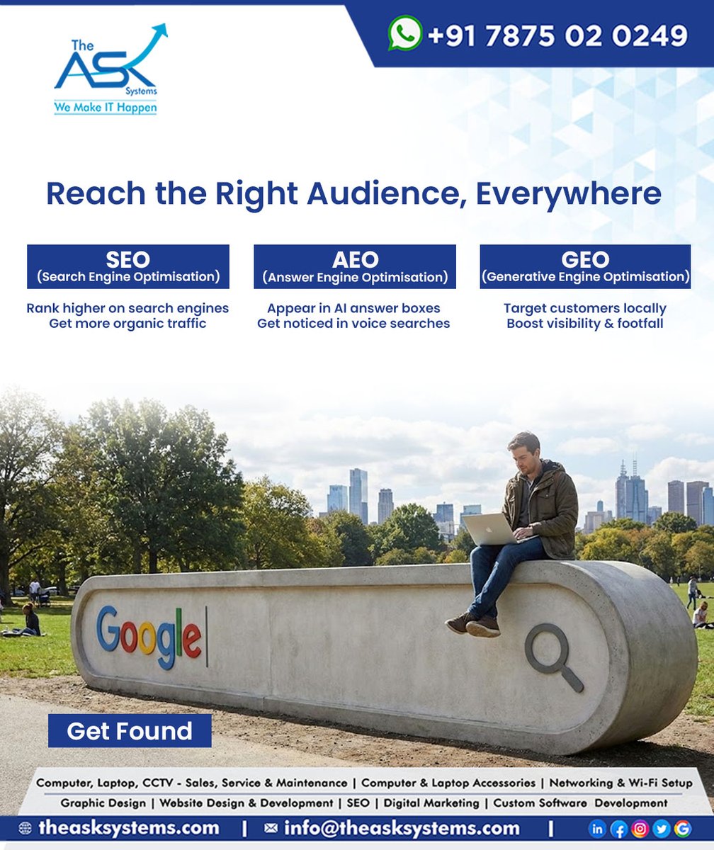 theasksystems's tweet image. 𝗧𝗵𝗲 𝘄𝗮𝘆 𝗽𝗲𝗼𝗽𝗹𝗲 𝘀𝗲𝗮𝗿𝗰𝗵 𝗵𝗮𝘀 𝗰𝗵𝗮𝗻𝗴𝗲𝗱. 𝗜𝘀 𝘆𝗼𝘂𝗿 𝗯𝗿𝗮𝗻𝗱 𝗸𝗲𝗲𝗽𝗶𝗻𝗴 𝘂𝗽?

➤ 𝗦𝗘𝗢 
➤ 𝗔𝗘𝗢 
➤ 𝗚𝗘𝗢 

Stop settling for just 𝙤𝙣𝙡𝙞𝙣𝙚. Start being found.

#DigitalGrowth #SEO #AEO #GEO #FutureOfSearch #MarketingStrategy