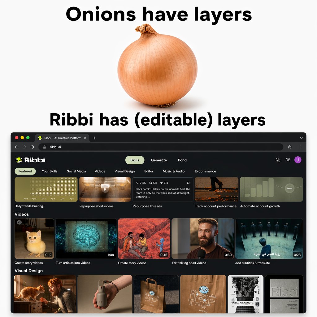 RibbiAI's tweet image. Ogres have layers. Onions have layers. 
Ribbi has layers AND lets you edit all of them. 🧅 
#Ribbi  #AItools #ContentCreation