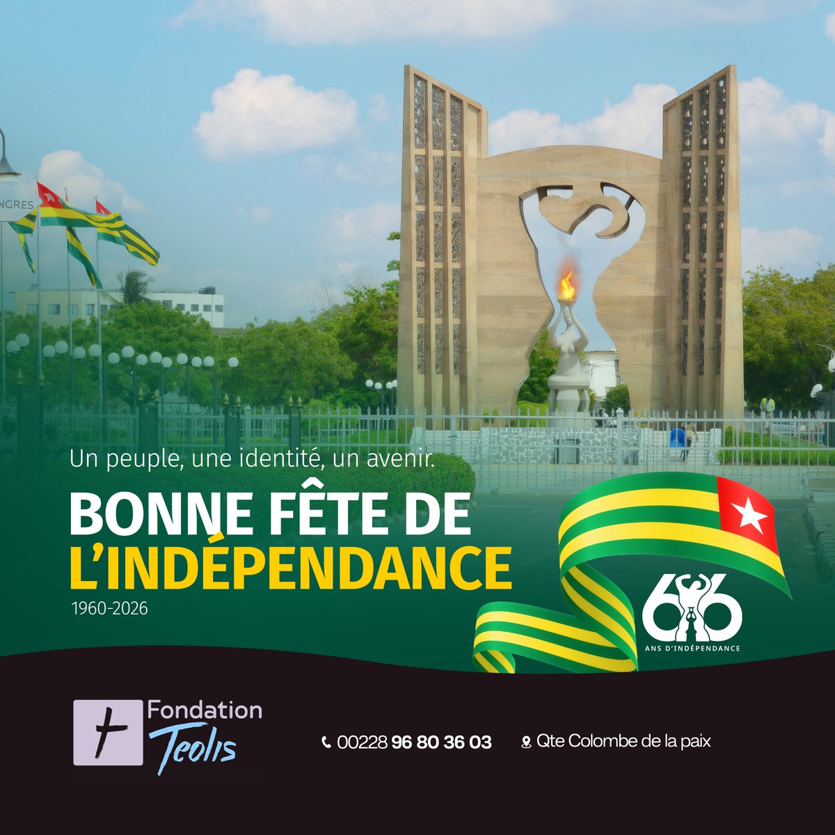 FondationTeolis's tweet photo. 🇹🇬 27 Avril , nous célébrons notre fête de l’Indépendance

Un peuple, une identité, un avenir.
Aujourd’hui, nous célébrons notre histoire, notre liberté et tout ce que nous construisons ensemble pour demain.

✨ Bonne fête à tous ! https://t.co/6AGyVyaRFl