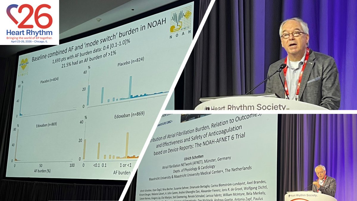 afnet_ev's tweet image. Ever wondered how AF burden affects #outcomes?
🤩 Great presentation by #AFNET chairman Prof. Ulrich Schotten at #HRS2026 about new findings of the #NOAHtrial!
🔗 Read the full press release: af-net.eu/en/ai-driven-a…
#aifb #Cardiology #AFNET #wearables @UliSchotten