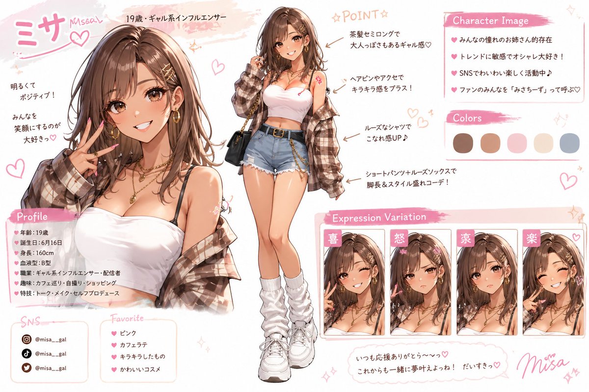 Pastel Gyaru Influencer Character Sheet