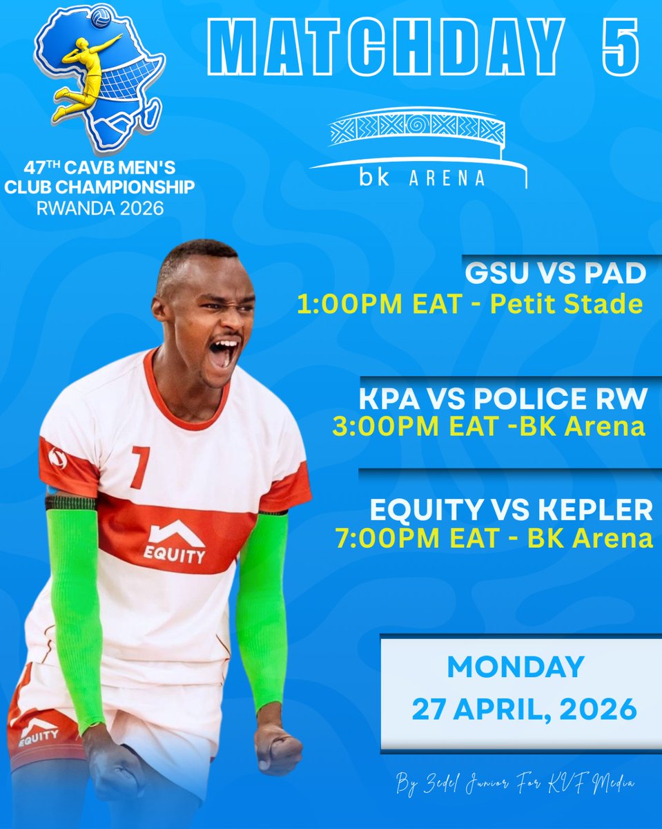 CarolRadull's tweet photo. Here are the Kenyan teams’ final pool fixtures in Kigali:
• GSU vs PAD – 1 pm
• KPA vs Rwanda Police – 3 pm
• Equity Bank vs Kepler Rwanda – 7 pm
All the best, Team Kenya 🇰🇪💪🏾
#CAVB https://t.co/hKNK3FWMGt