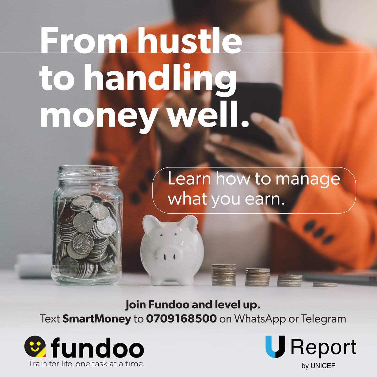 UReportUganda's tweet photo. It's a new week, new goals, new opportunities. With #Fundoo financial literacy, you’ll learn smart ways to manage, save, and grow what you earn.

Sign up today  
📲Telegram: https://t.co/xNVPJ9XGM6 (Enter SmartMoney)
Or download the U-Report App:
📲Android: https://t.co/hSLoMCmC81
🍏 iOS: https://t.co/kTVNUKjbZQ

💬SMS. Text FUNDOO to 8500 completely FREE and follow the prompts

#SmartMoney #YouthEmpowerment #Fundoo #YourVoiceMatters