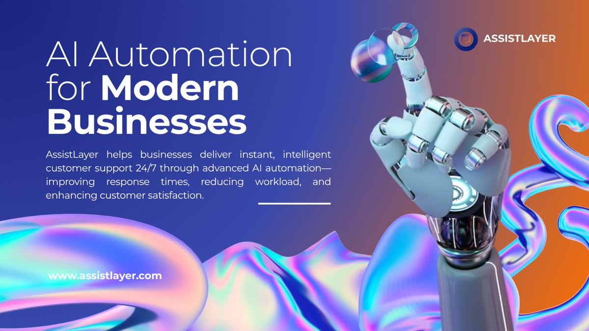 AssistLayerAI's tweet photo. Your business deserves customer support that never sleeps. 🤖

AssistLayer powers 24/7 AI customer support to help businesses respond faster, reduce workload, and improve customer experience.

#AI #CustomerSupport #SaaS #BusinessAutomation #AssistLayer https://t.co/LG6HPa83pS