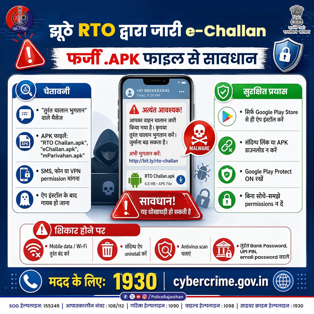 DausaPolice's tweet image. सावधान! आपका एक गलत क्लिक आपकी मेहनत की कमाई छीन सकता है।

आपकी सजगता, आपकी सुरक्षा है।
@RajCMO @DIPRRajasthan @Cyberdost 
#RajasthanPolice #CyberCrimeAwareness #StaySafe 
#CyberSecurity #IndiaFightsCyberCrime #DausaPolice