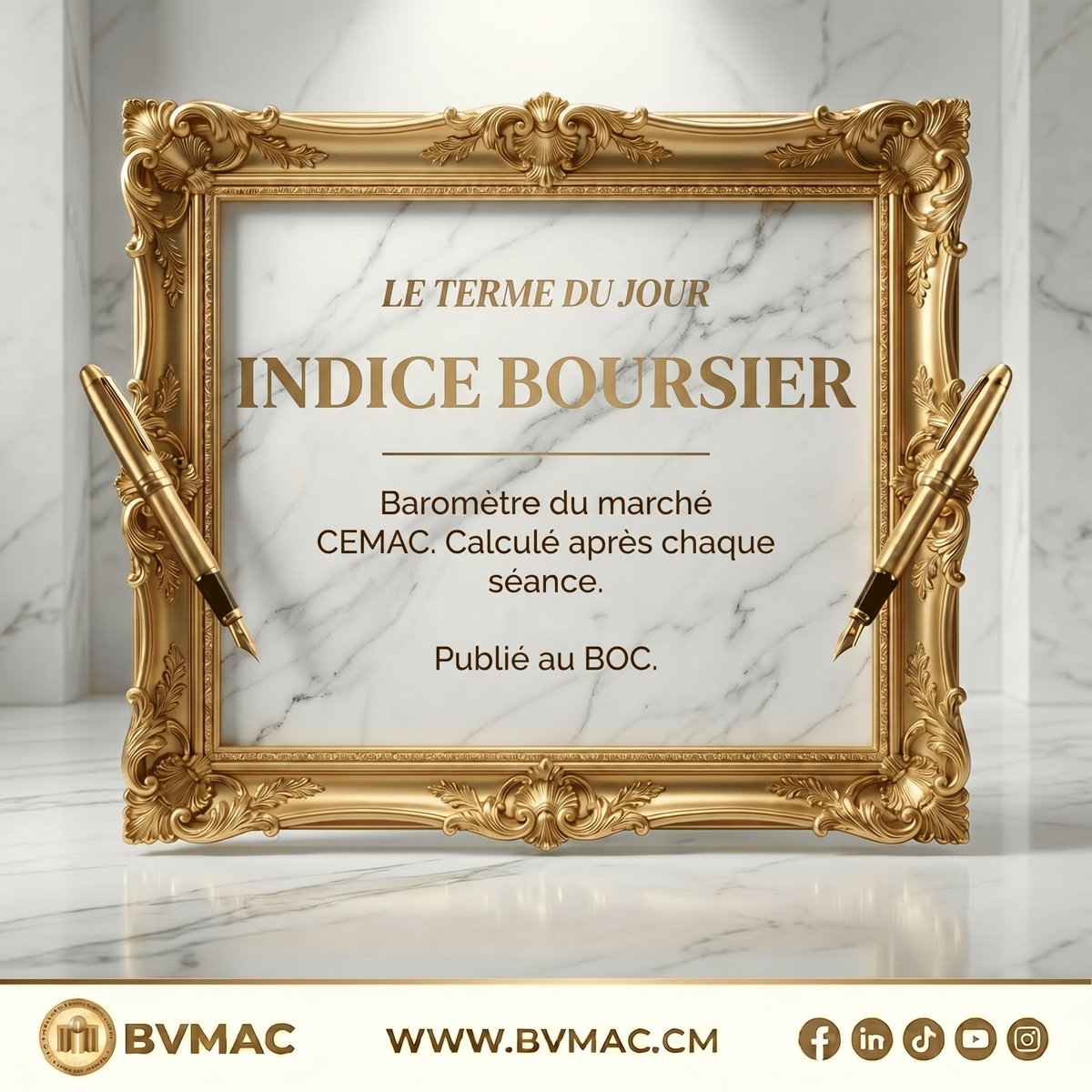 BvmacOfficiel's tweet image. 📚 Terme du Jour : INDICE BOURSIER. 
Le thermomètre du marché ! À la BVMAC, suivez le "BVMAC ASI". Il compile toutes les actions pour vous donner la tendance globale du jour en un seul chiffre. S'il monte, le marché monte ! 📈 

👉 bvmac.cm 
#BVMAC #Indice #CEMAC