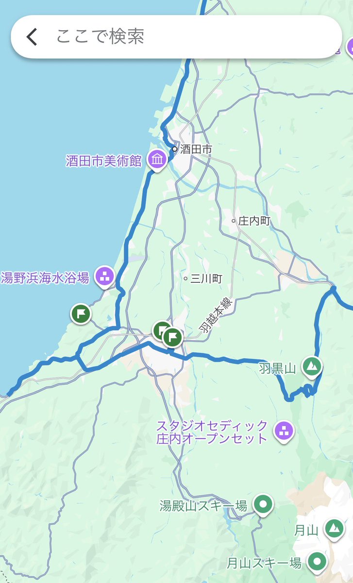 ←じろで庄内25　奥の細道26→

絶妙に少しか被っていない。
庄内空港のところは同じだけど今回は逆向き、酒田市へ抜ける。